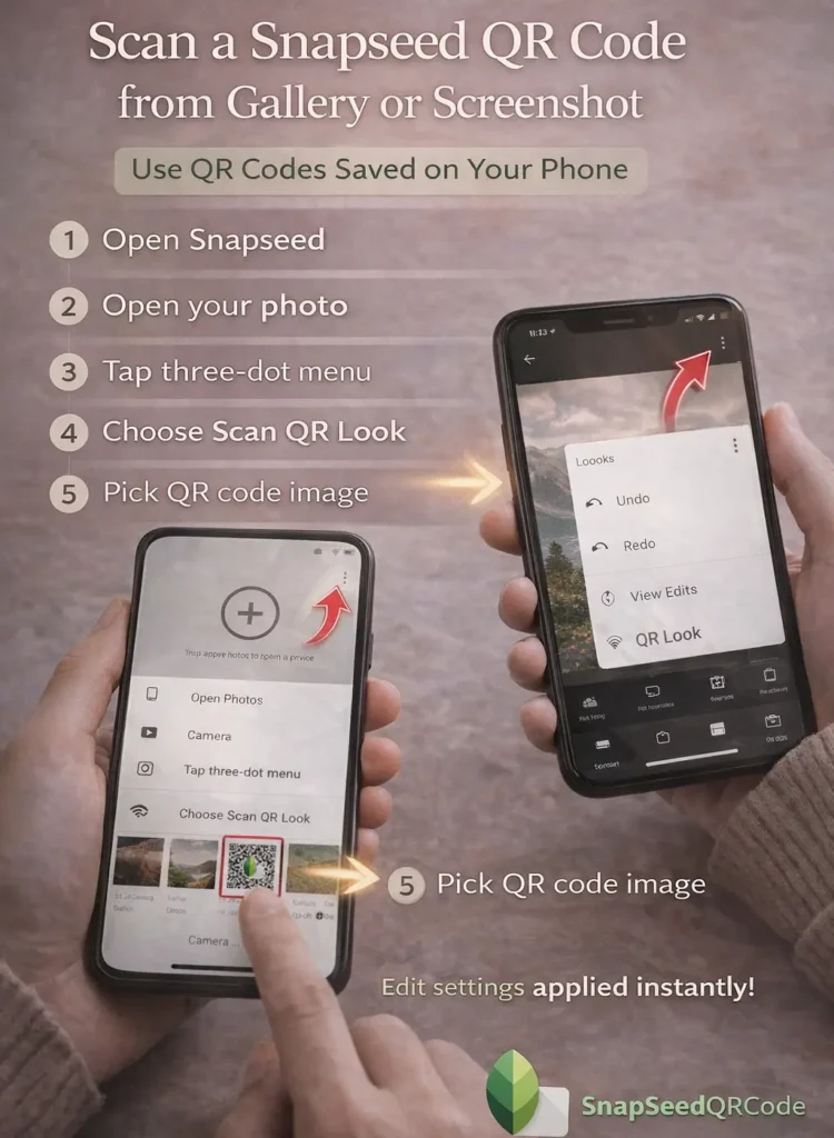 How to scan Snapseed QR code in app