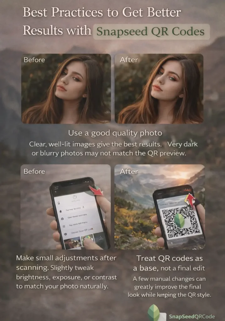 Snapseed QR code se photo edit ka example

