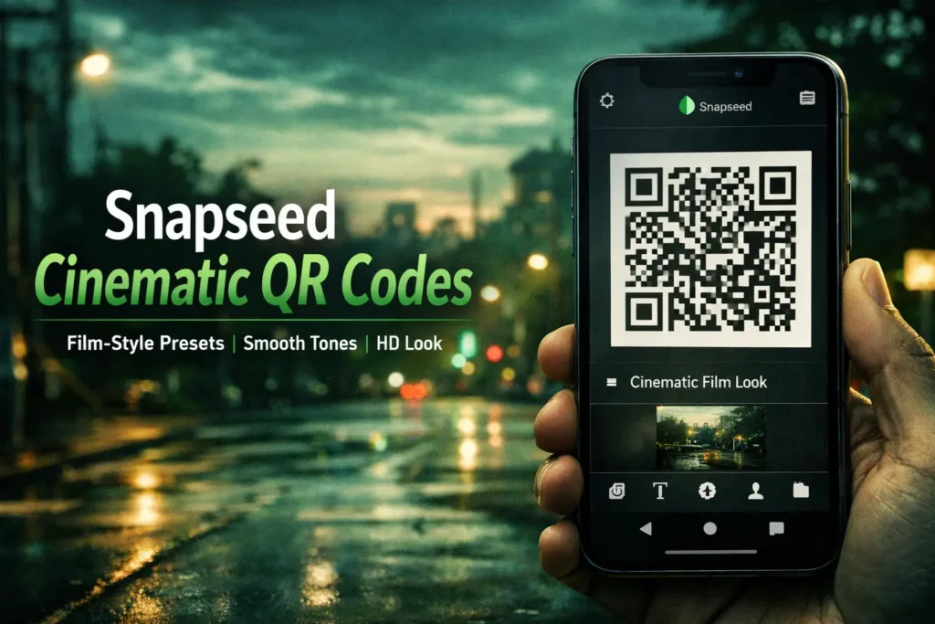 Snapseed Cinematic QR Codes | Film‑Style & Moody Photo Presets 10 Collection of Snapseed Cinematic QR Codes