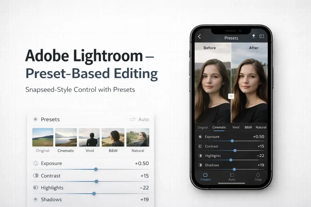 Adobe Lightroom (Snapseed‑Style Editing With Presets)